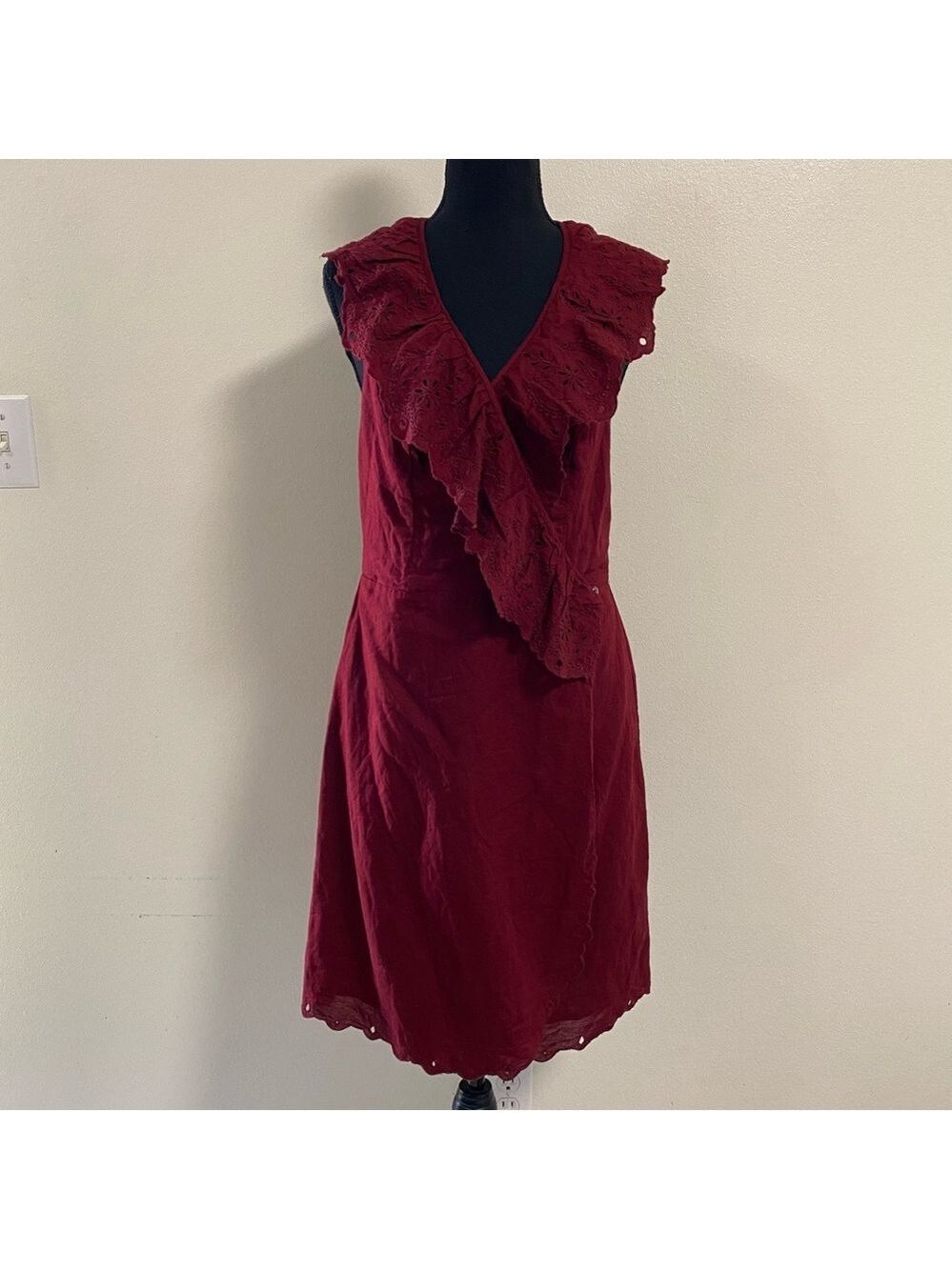 Free People Dress Women’s Size Medium Red Neha  Ruffle lace Halter mini Dress